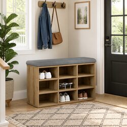 Brown Shoe Storage Bench with Padded Seat