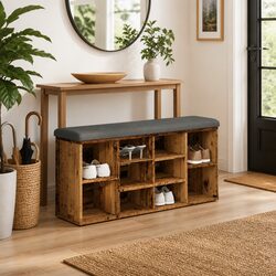 Brown Engineered Wood Shoe Bench with Padded Seating