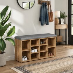 Brown Padded Shoe Bench for Entryway Storage