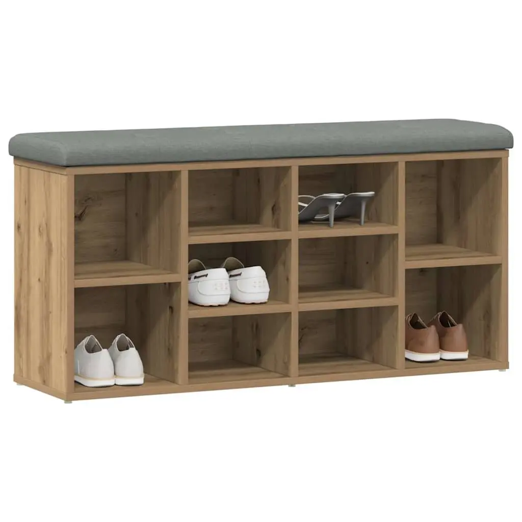 Brown Padded Shoe Bench for Entryway Storage