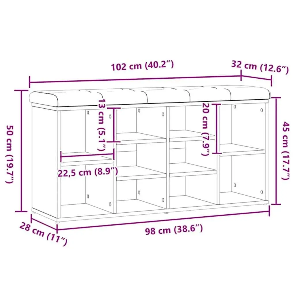 Brown Padded Shoe Bench for Entryway Storage