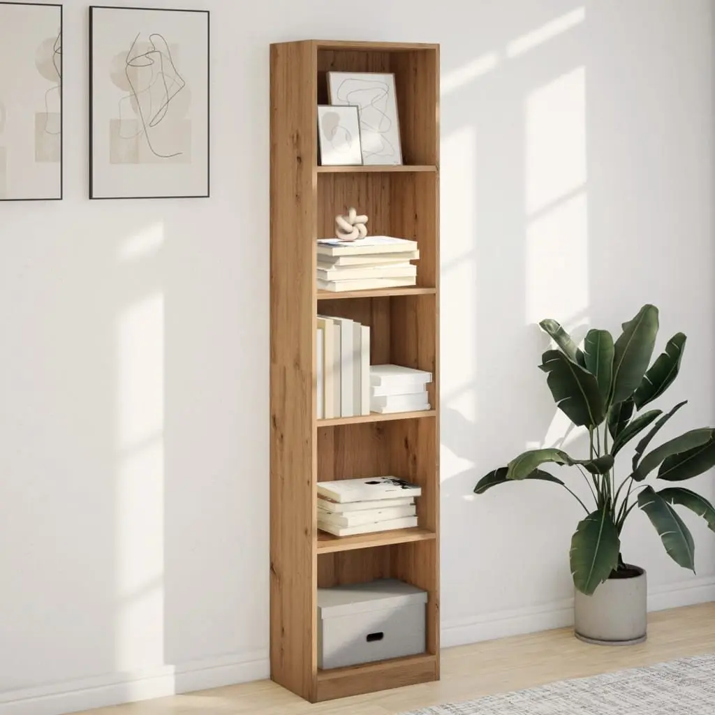 Brown Engineered Wood Bookcase Open Shelving Unit 40W x 24D x 176H cm Storage for Home Office