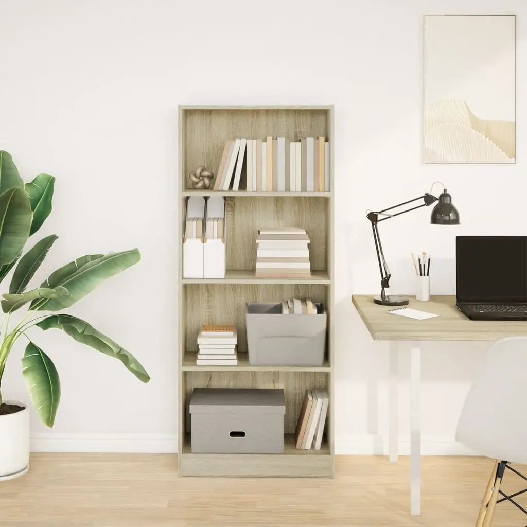 Bookcase Open Compartment Brown Engineered Wood 60W x 24D x 143H cm Storage Shelving Unit