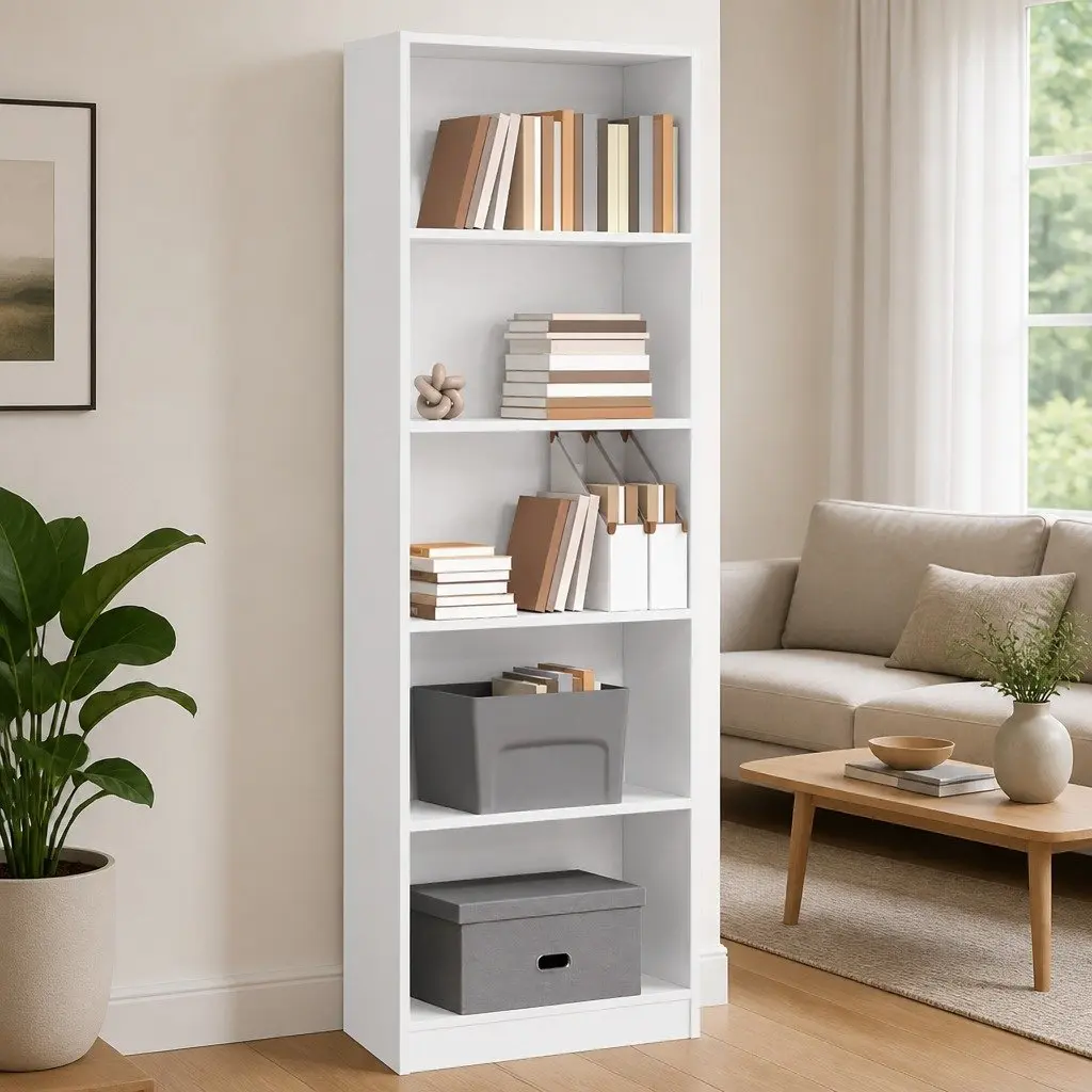 White Open Shelving Bookcase 60x24x176 cm