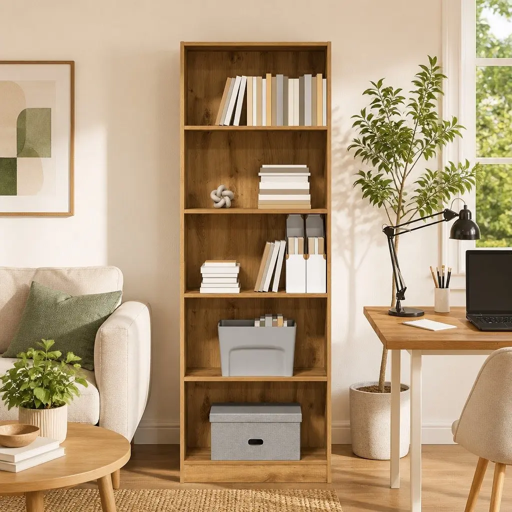 Brown Engineered Wood Open Compartment Bookcase