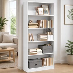 Open Compartment Bookcase in White 80x24x176 cm