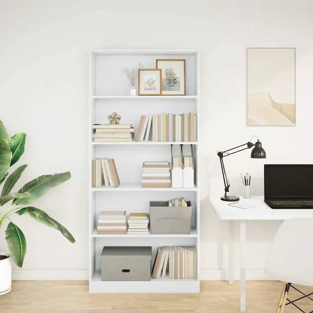 Open Compartment Bookcase in White 80x24x176 cm