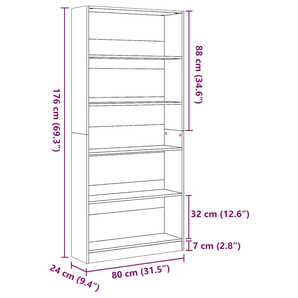 Open Compartment Bookcase in White 80x24x176 cm