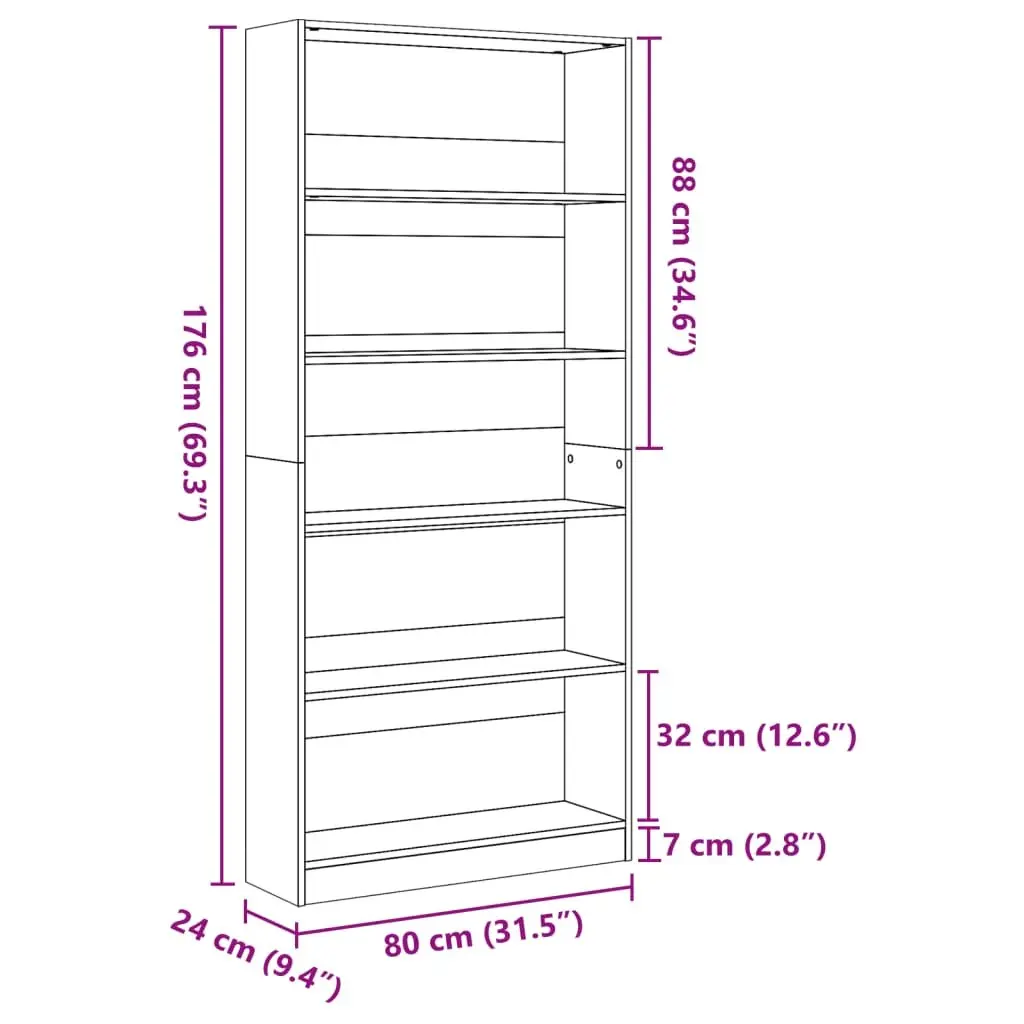 Sonoma Oak Open Shelving Bookcase 80x24x176cm