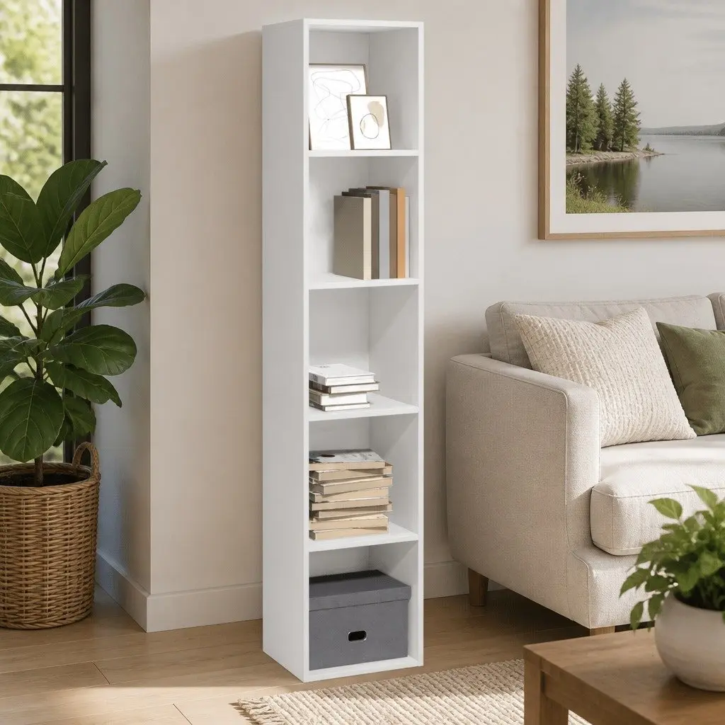 Bookcase White 40x30x189 cm Engineered Wood Open Shelves Storage Cabinet