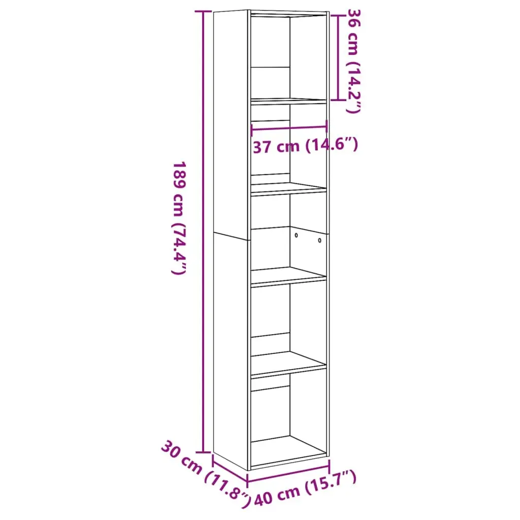 Sonoma Oak Bookcase with Engineered Wood Storage 40x30x189cm