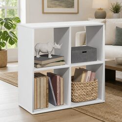 Geometric Room Divider Bookcase with 4 Storage Compartments