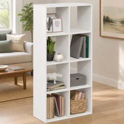 White Engineered Wood Room Divider Bookcase with 8 Compartments