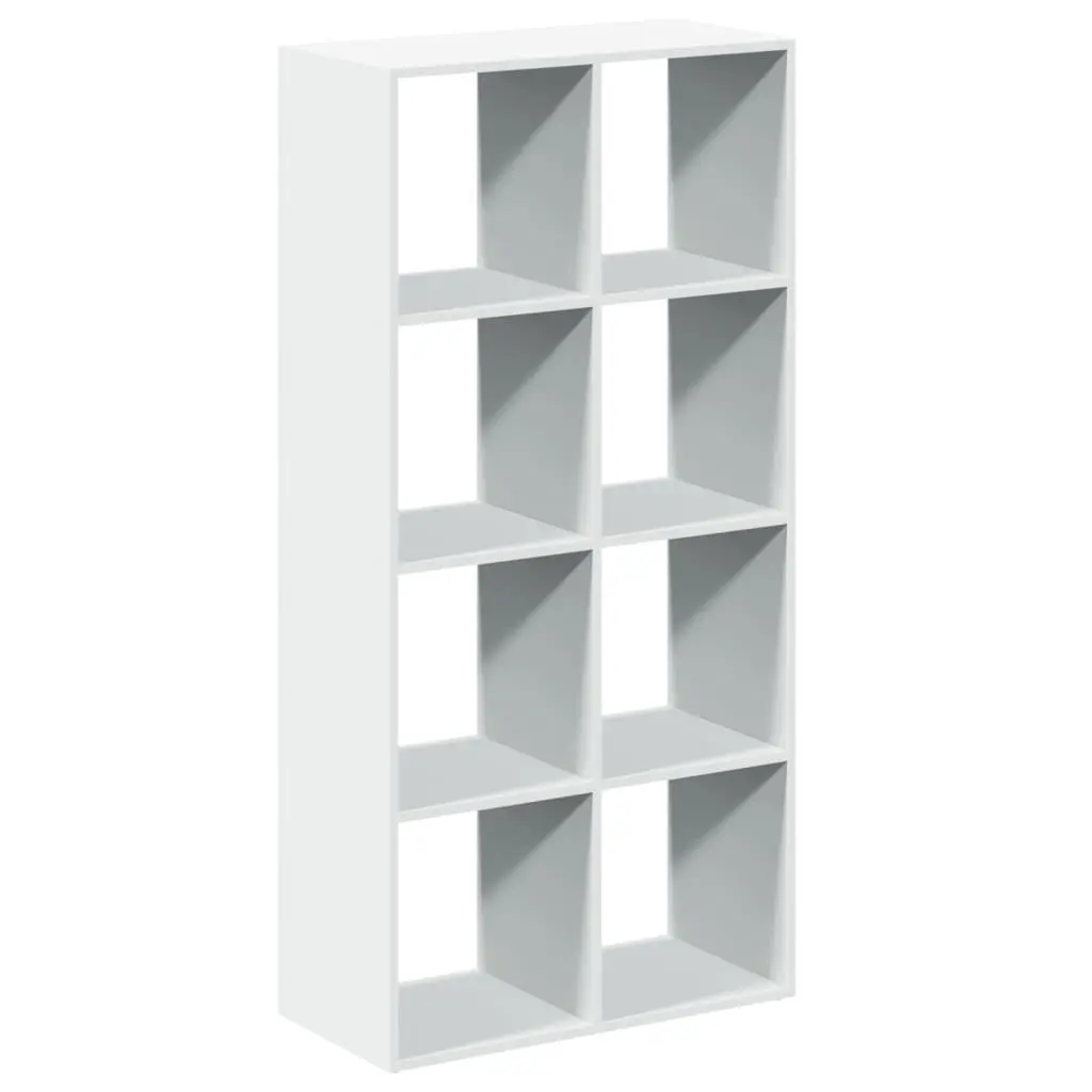 White Engineered Wood Room Divider Bookcase with 8 Compartments
