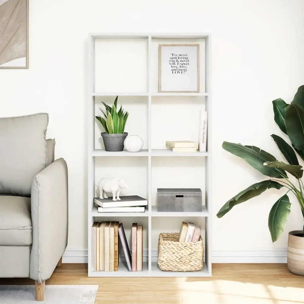 White Engineered Wood Room Divider Bookcase with 8 Compartments