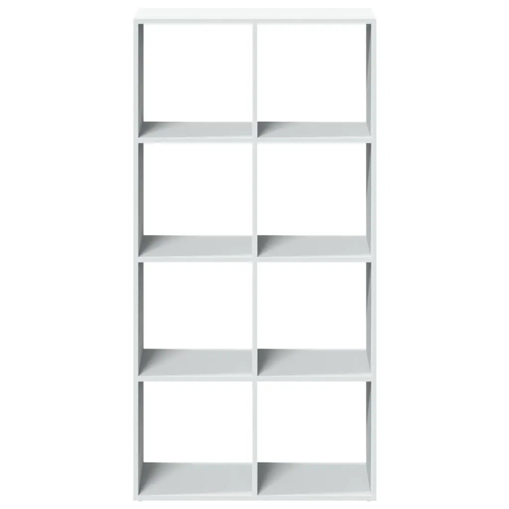 White Engineered Wood Room Divider Bookcase with 8 Compartments