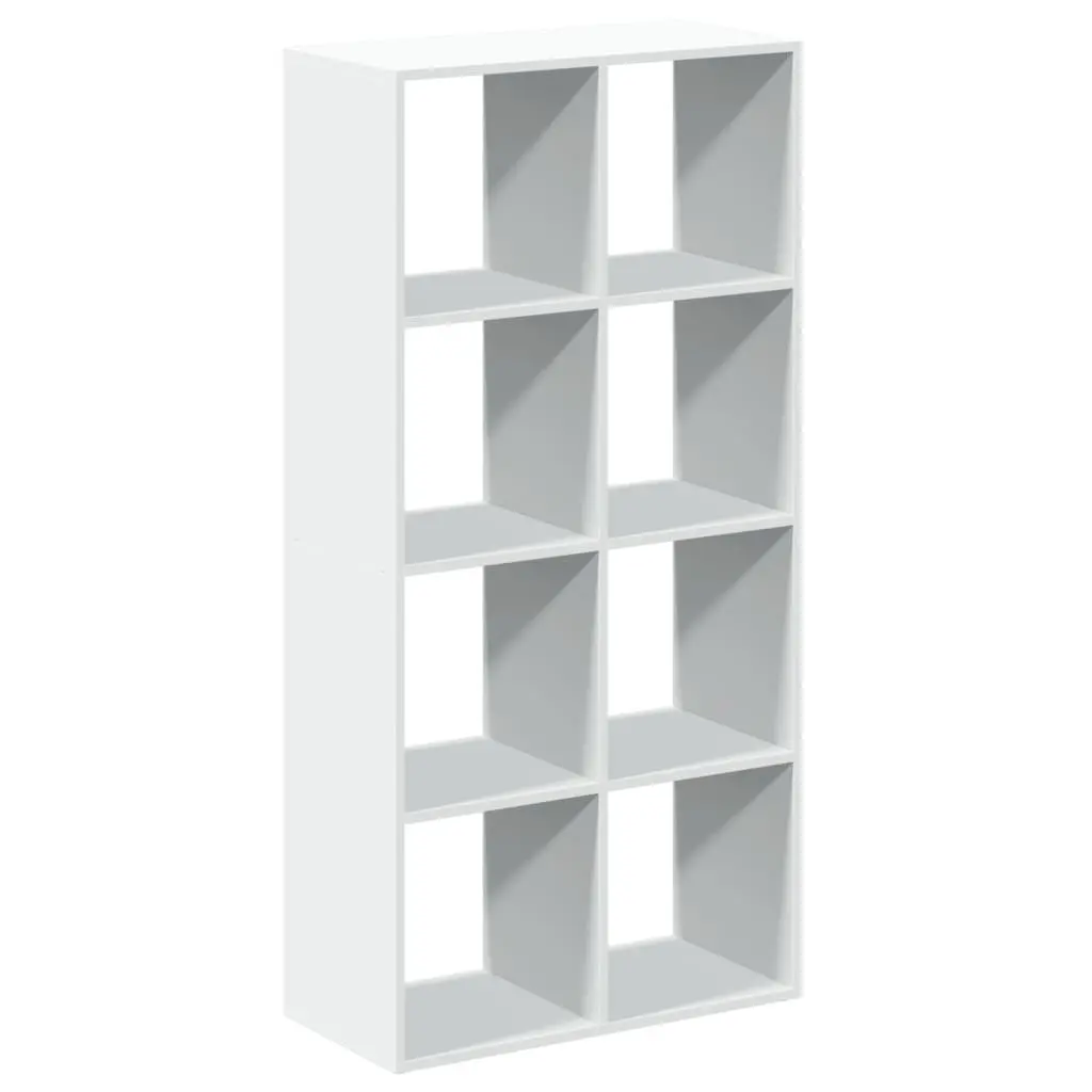 White Engineered Wood Room Divider Bookcase with 8 Compartments