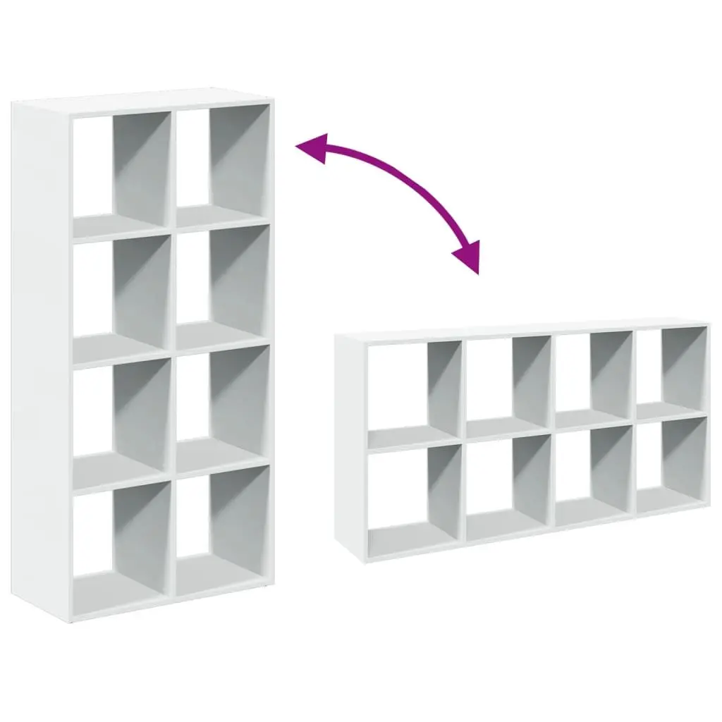 White Engineered Wood Room Divider Bookcase with 8 Compartments