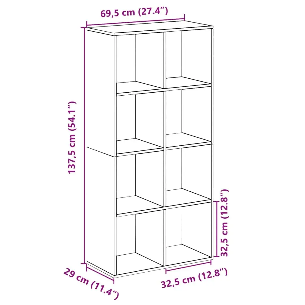White Engineered Wood Room Divider Bookcase with 8 Compartments
