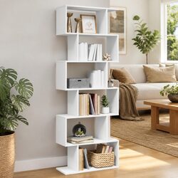 6-Tier White Room Divider Bookcase for Cozy Spaces