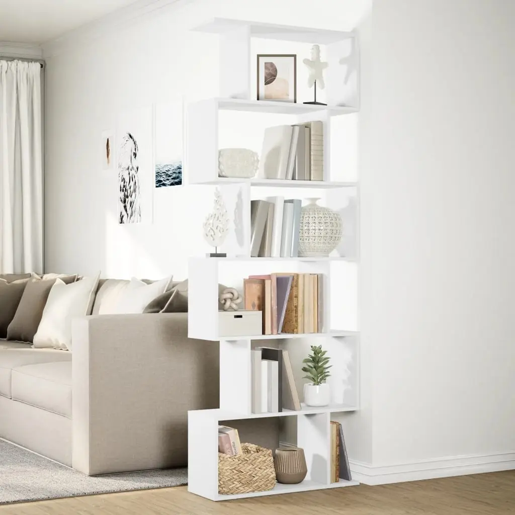 Room Divider Bookcase 6-Tier White 70x24x193 cm Standing Storage Shelf