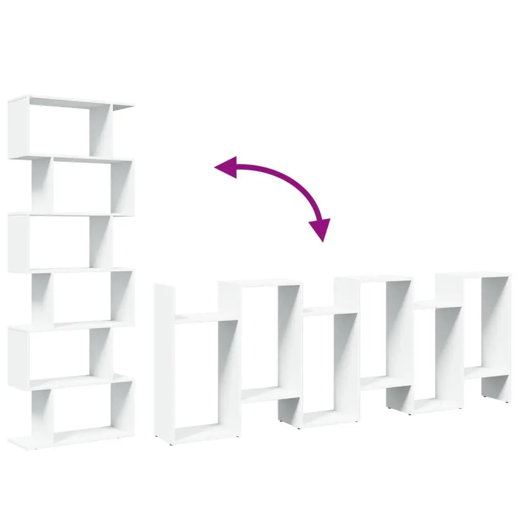 Room Divider Bookcase 6-Tier White 70x24x193 cm Standing Storage Shelf