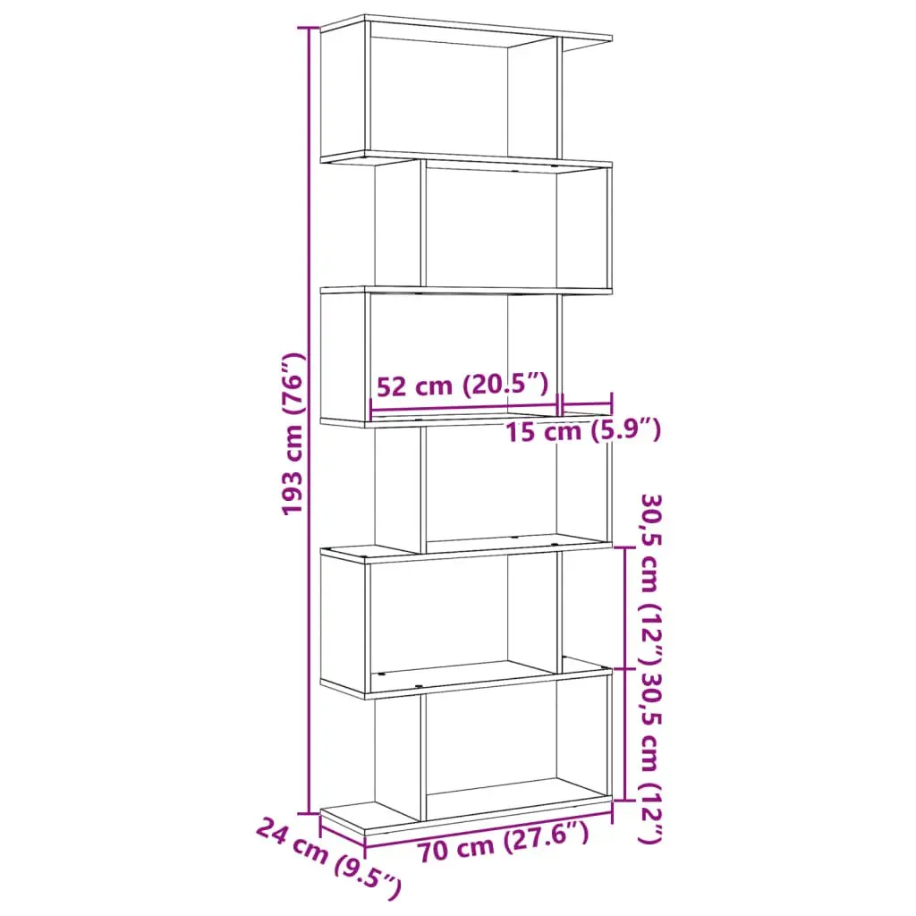 6-Tier Room Divider Bookcase in Brown 70x24x193cm