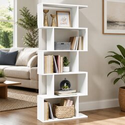 5-Tier White Engineered Wood Room Divider Bookcase