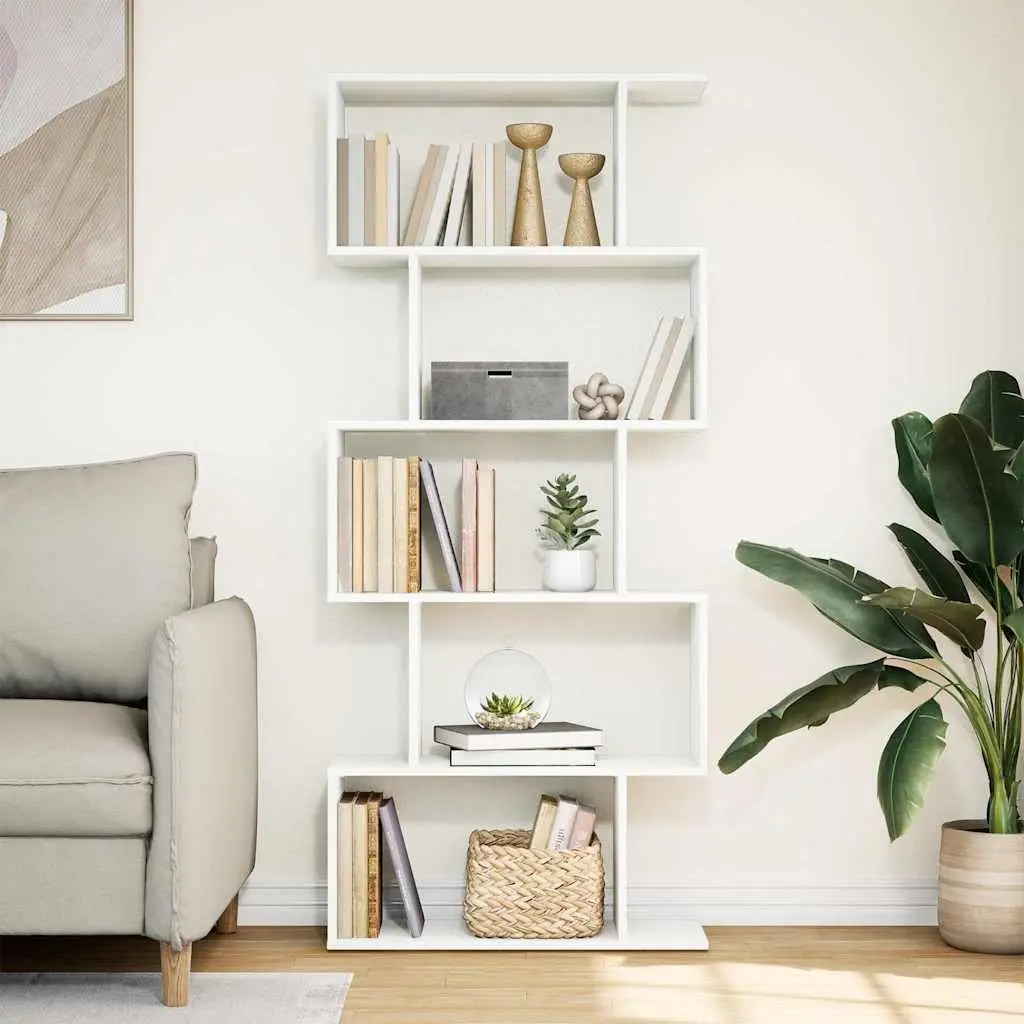 5-Tier White Engineered Wood Room Divider Bookcase