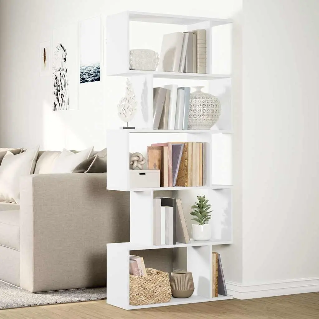5-Tier White Engineered Wood Room Divider Bookcase