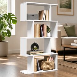 4-Tier White Room Divider Bookcase for Storage