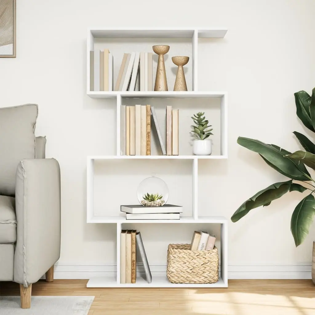 4-Tier White Room Divider Bookcase for Storage