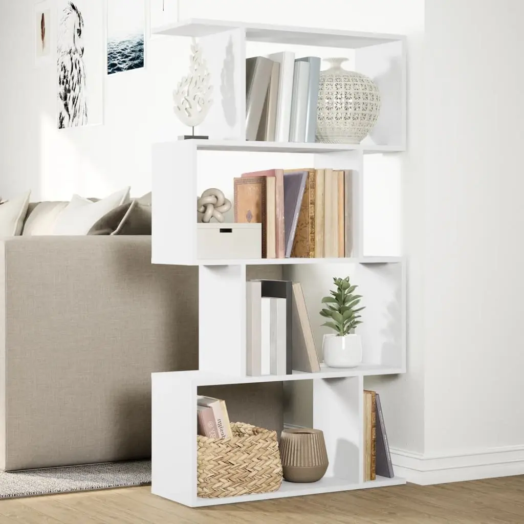 4-Tier White Room Divider Bookcase for Storage
