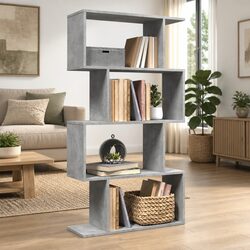 4-Tier Grey Engineered Wood Room Divider Bookcase