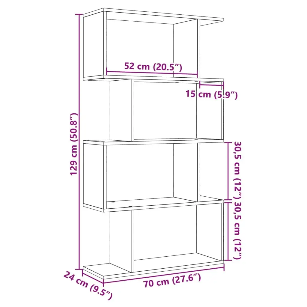 4-Tier Grey Engineered Wood Room Divider Bookcase