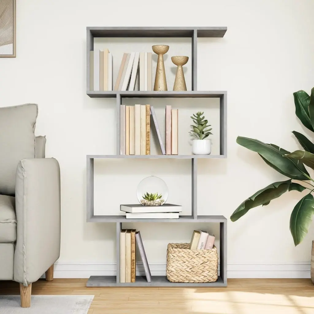 4-Tier Grey Engineered Wood Room Divider Bookcase