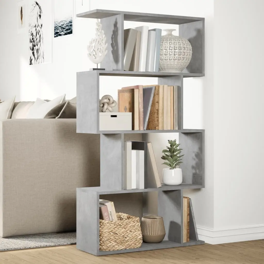4-Tier Grey Engineered Wood Room Divider Bookcase