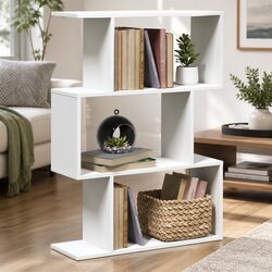 3-Tier White Engineered Wood Room Divider Bookcase