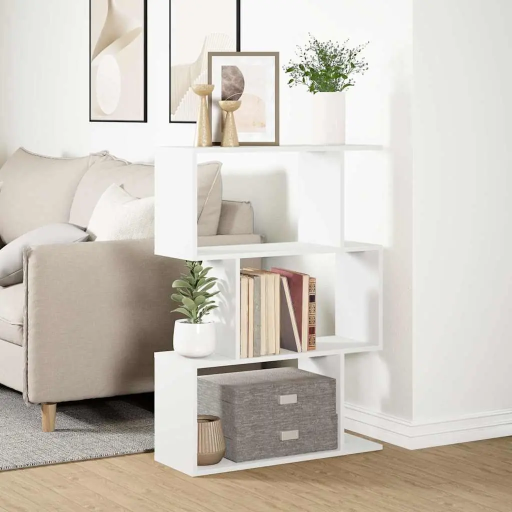 3-Tier White Engineered Wood Room Divider Bookcase