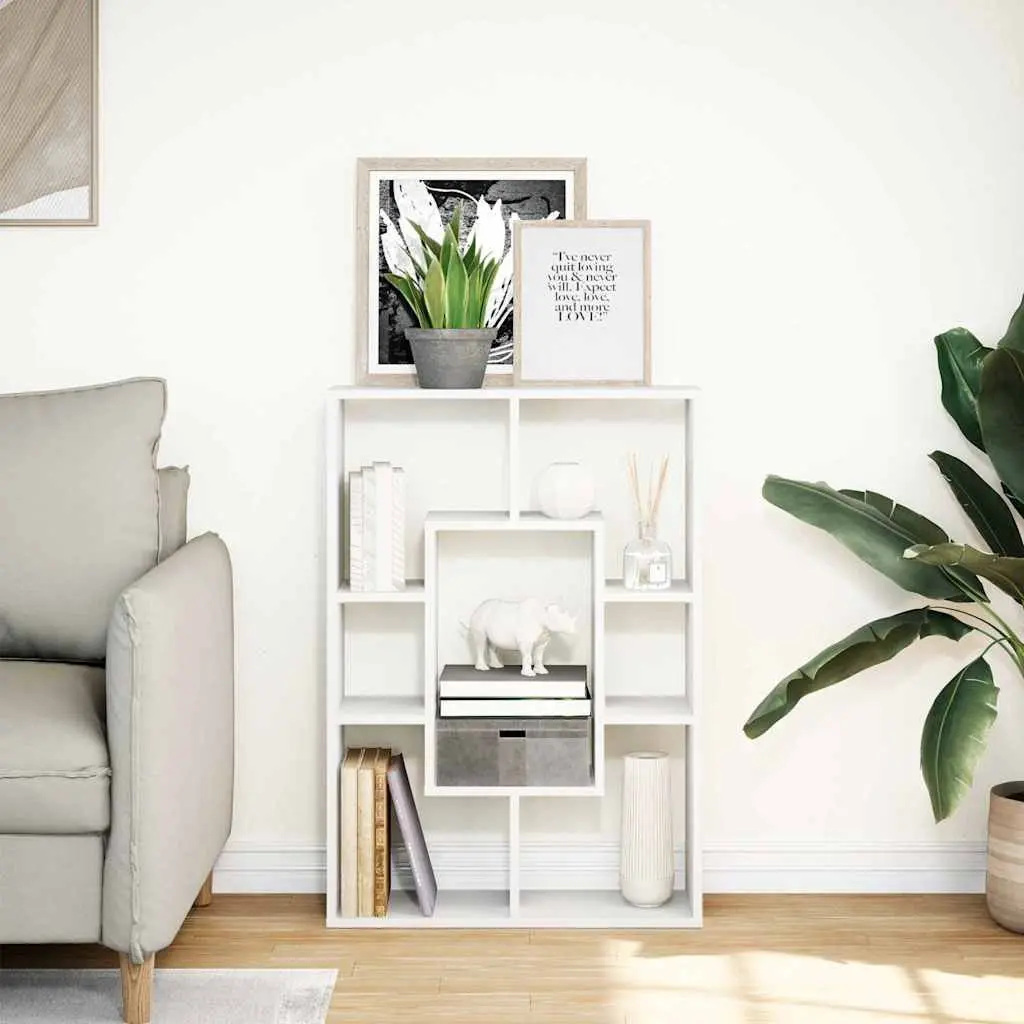 White Engineered Wood Bookcase 63x20x90 cm