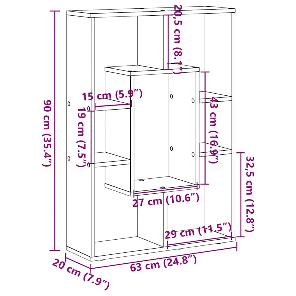 White Engineered Wood Bookcase 63x20x90 cm