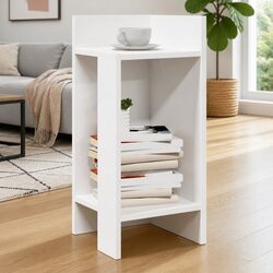 White Accent Side Table with Open Shelf for Living Room