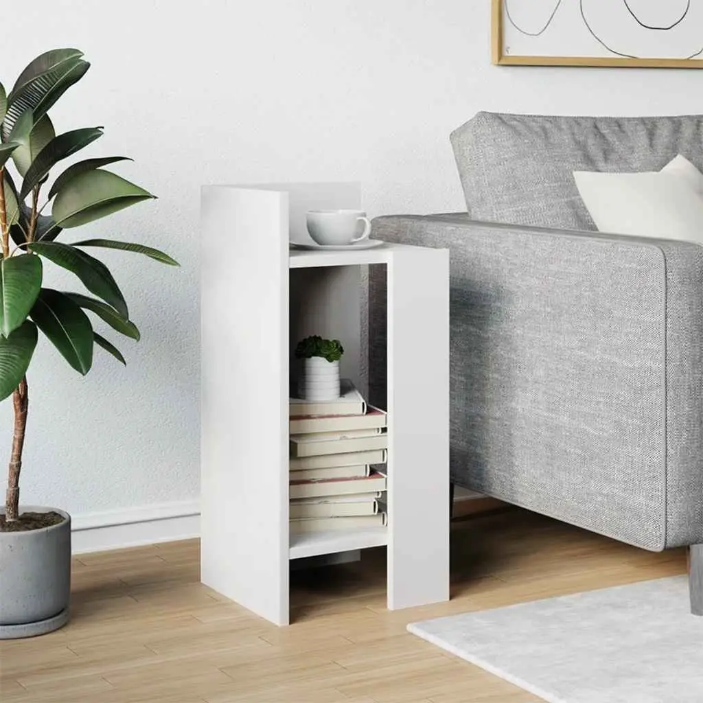 End Table White Open Shelf Living Room Engineered Wood 25.5 x 27 x 60 cm