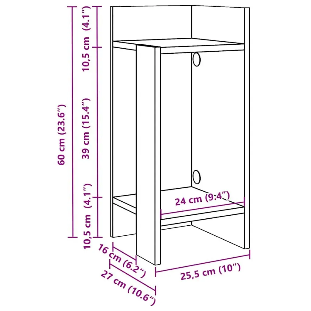 End Table White Open Shelf Living Room Engineered Wood 25.5 x 27 x 60 cm