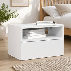 Wall-Mounted White Nightstand with Storage Drawer