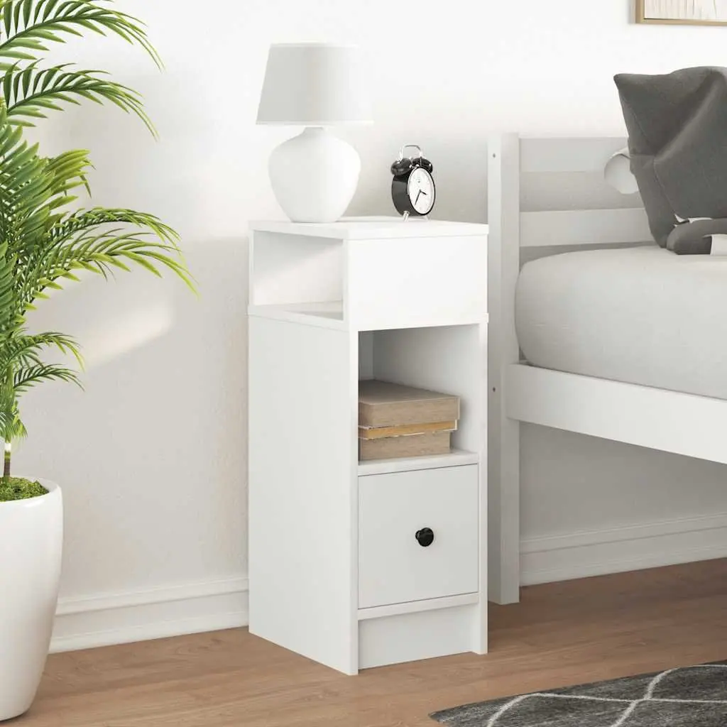 Bedside Cabinet with Drawer White Nightstand Bedroom Storage Table 25x31x66cm