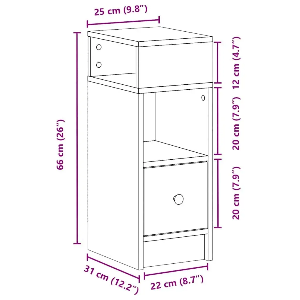 Bedside Cabinet with Drawer White Nightstand Bedroom Storage Table 25x31x66cm