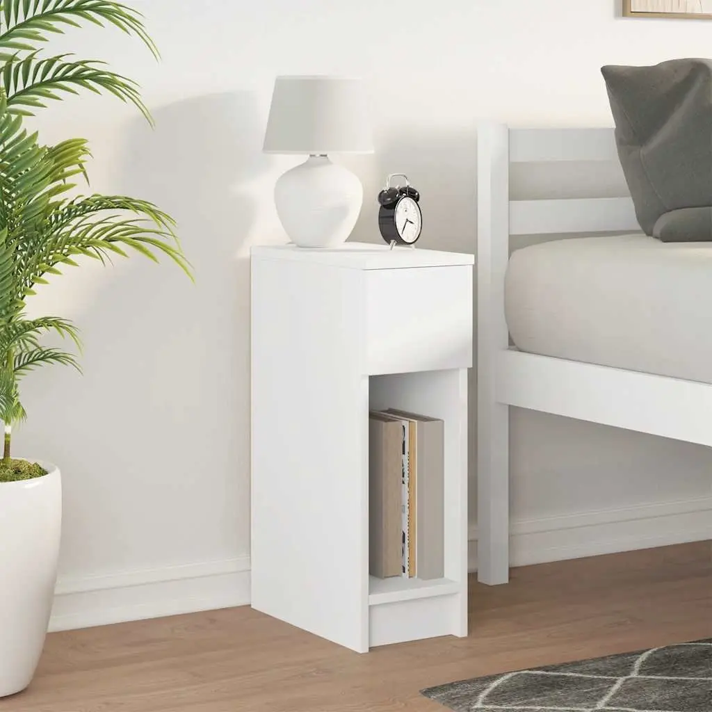 Bedside Table White 20x36x60cm Engineered Wood Nightstand with Drawer and Open Compartment