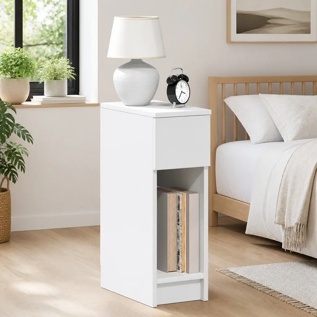 White Bedside Cabinet Set with Drawer for Bedroom