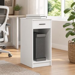 White Computer Tower Stand with Drawer for Organized Space